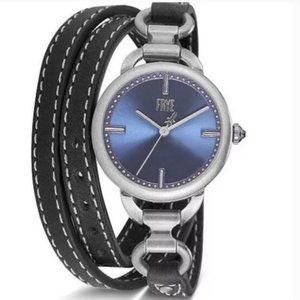 Frye Ilana Black Leather Wrap Watch Sapphire Dial